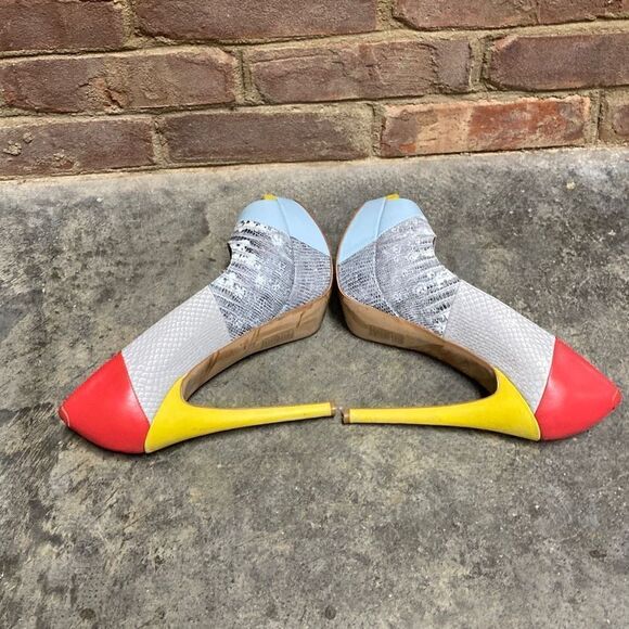 Aldo Multi Color Leather Peep Toe Stiletto Heels Size 8 - Picture 6 of 11